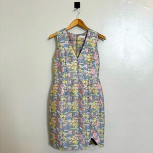 Calvin Klein Sleeveless Dress Floral Embroidered Pastel Blue Pink Yellow V Neck